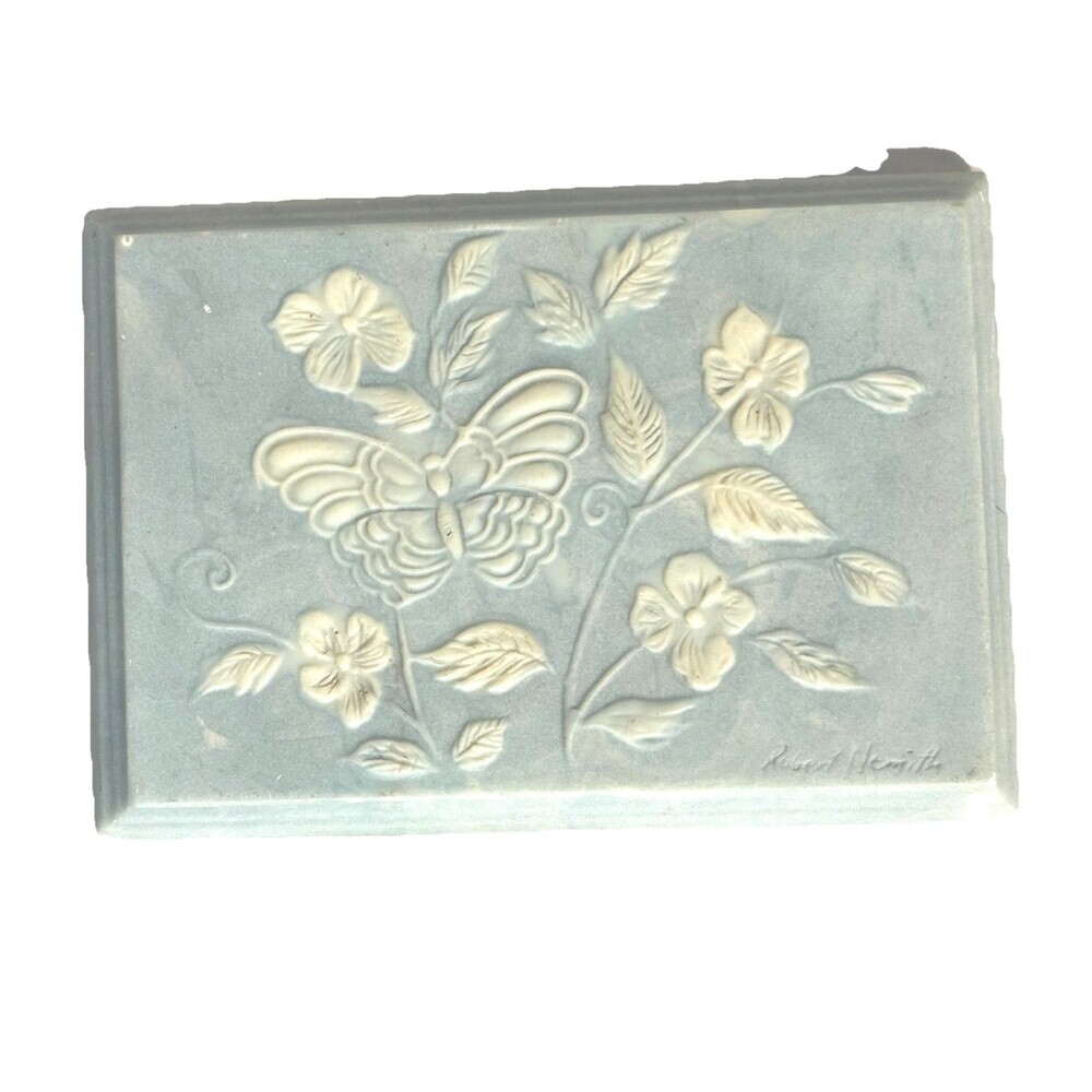 Vintage Robert Nemith Signed Butterfly Ceramic Box Lid